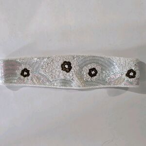 Vintage - Shangri-La Hong Kong - Belt - Beaded Floral Pastel - Size S - White